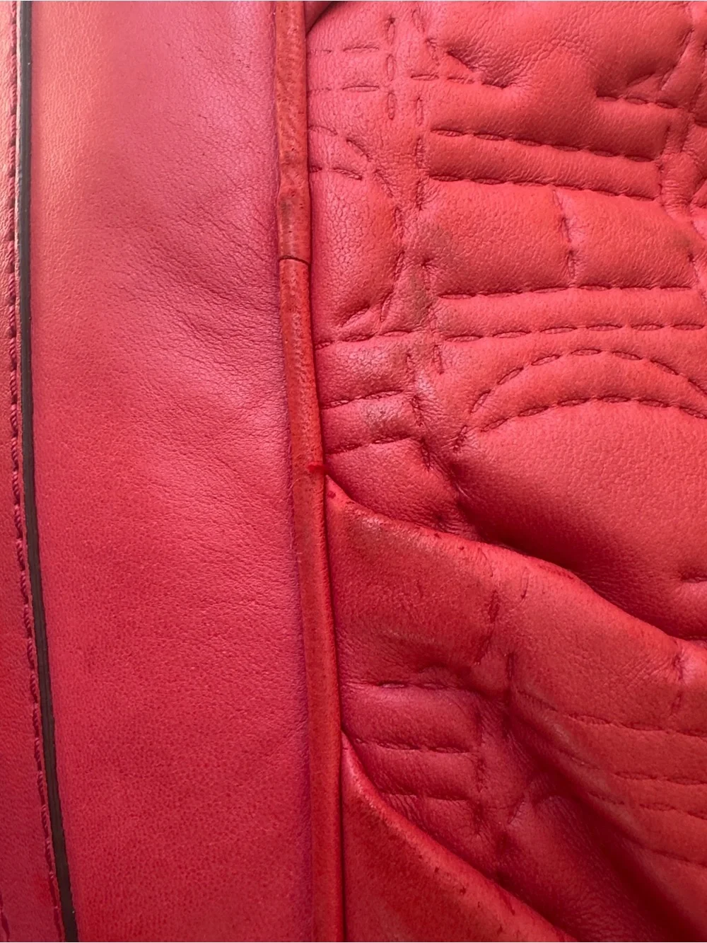 🔥 CH Carolina Herrera Red Leather Andy Monogram Satchel Bag Spain